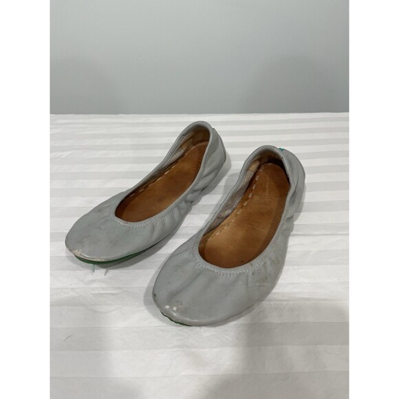 Tieks by Gavrieli Shoes Ballet Flats Silver Leather Teal Accents Women's Size 8 - Picture 1 of 8